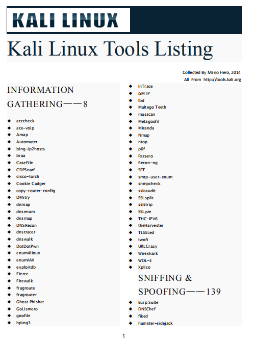 Kali系统下所有工具的教程使用手册汇总 pdf_黑客教程