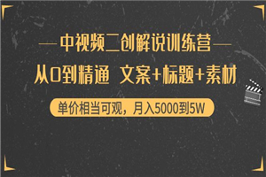 中视频二创解说训练营：从0到精通 文案+标题+素材
