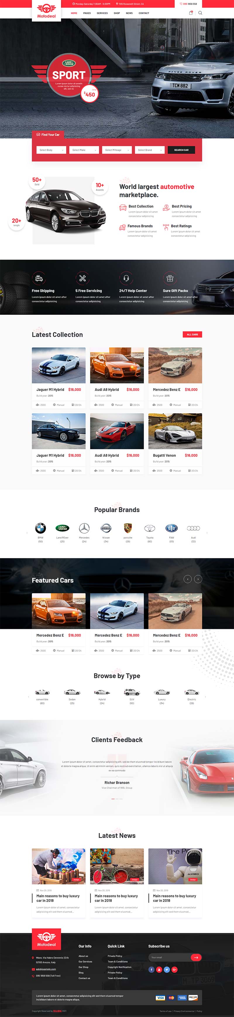 红色大气的汽车销售交易平台静态网页html模板