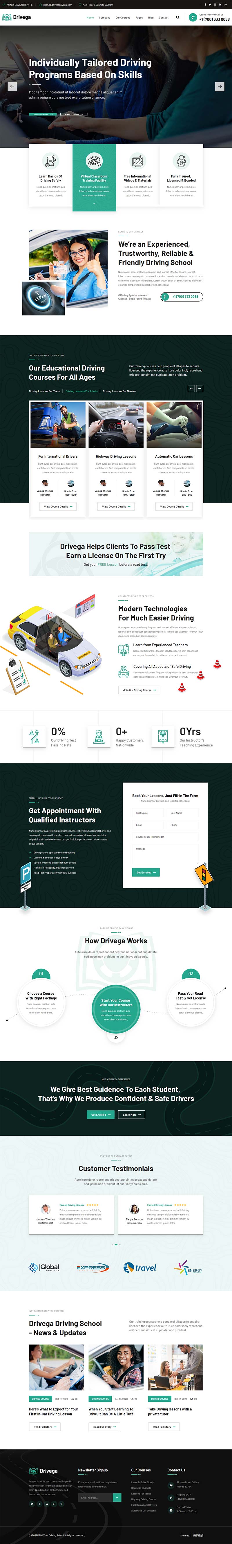 绿色汽车驾校培训企业官网静态HTML模板