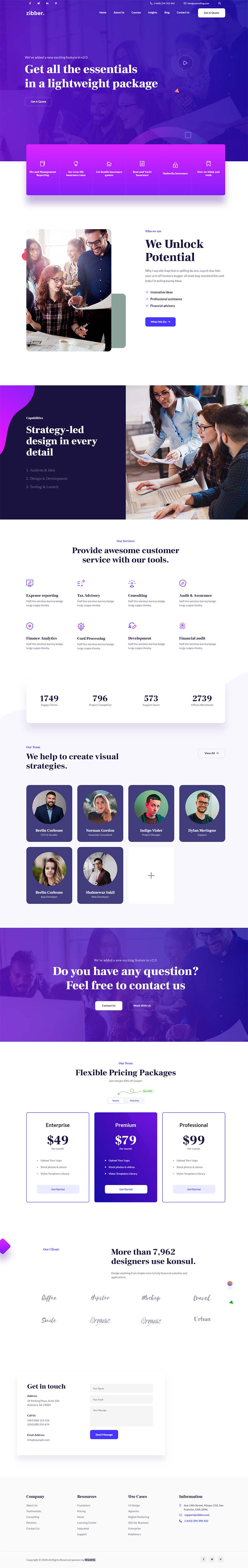 蓝紫色商务投资咨询公司HTML5模板