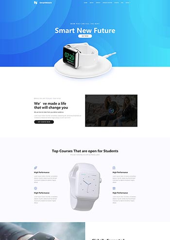 蓝色渐变智能手表电子产品展示网站模板