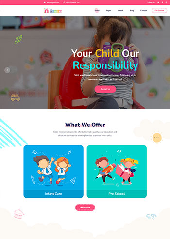 响应式粉色卡通的儿童教育机构网站HTML5模板